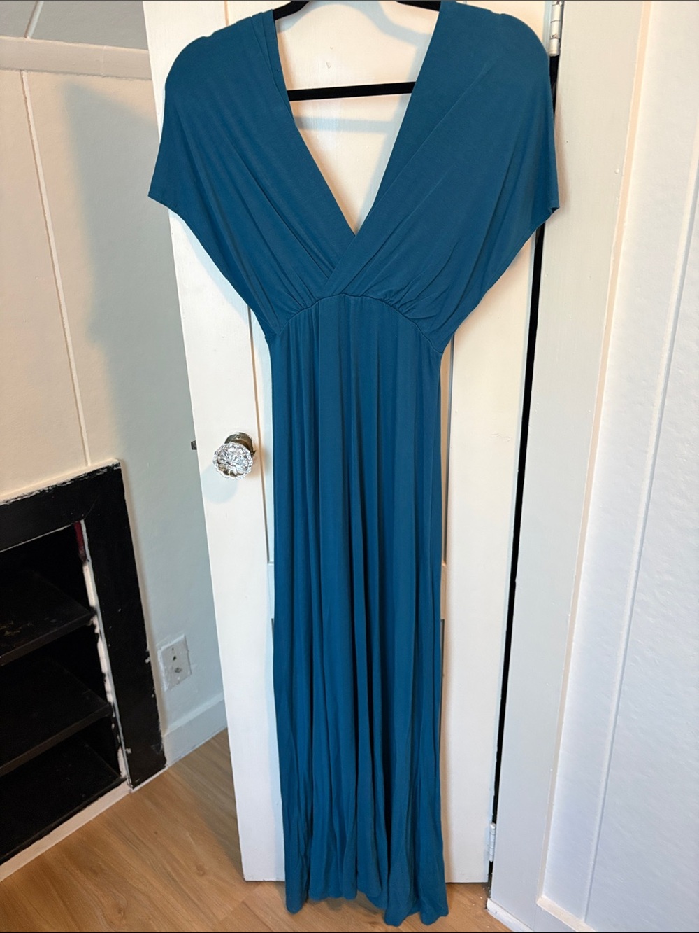 Deep Teal V-Neck Maxi Dress - Classic Draped Silhouette - Picture 2 of 4
